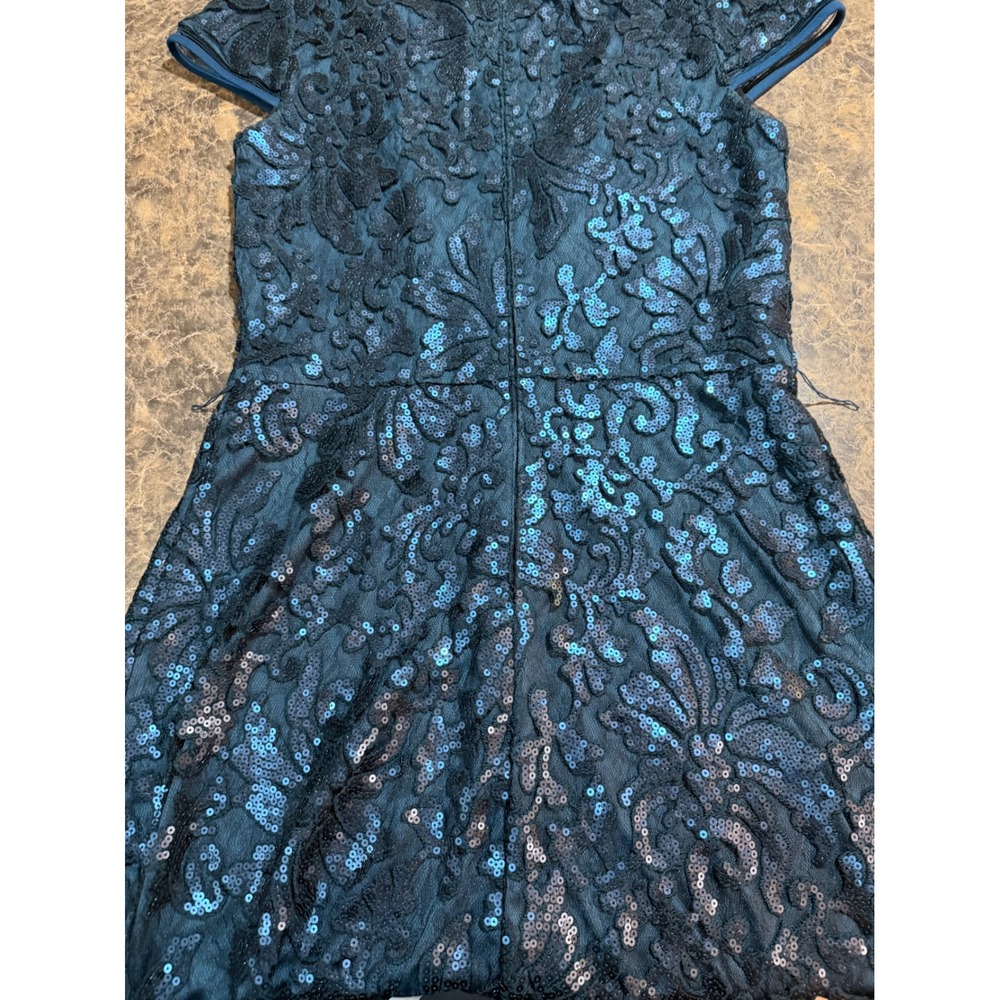 Tadashi Shoji Teal Sequin Lace Ruffle Cocktail Evening Glam Dress 6 NEW Mermaid - Picture 3 of 13